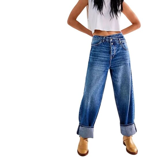 Free People We The Free Crossroads Mid Rise Slim Straight Barrel Jeans Size 30 - Picture 9 of 16